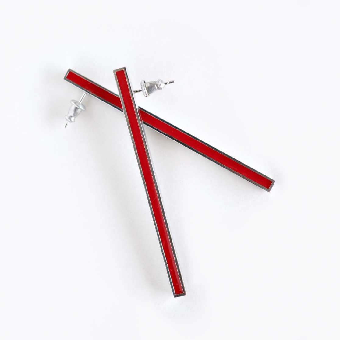 ピアス：STICK / シルバー・グレーｘレッド